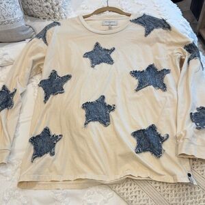 ONE TEASPOON cream Long Sleeve with Denim Star Accents